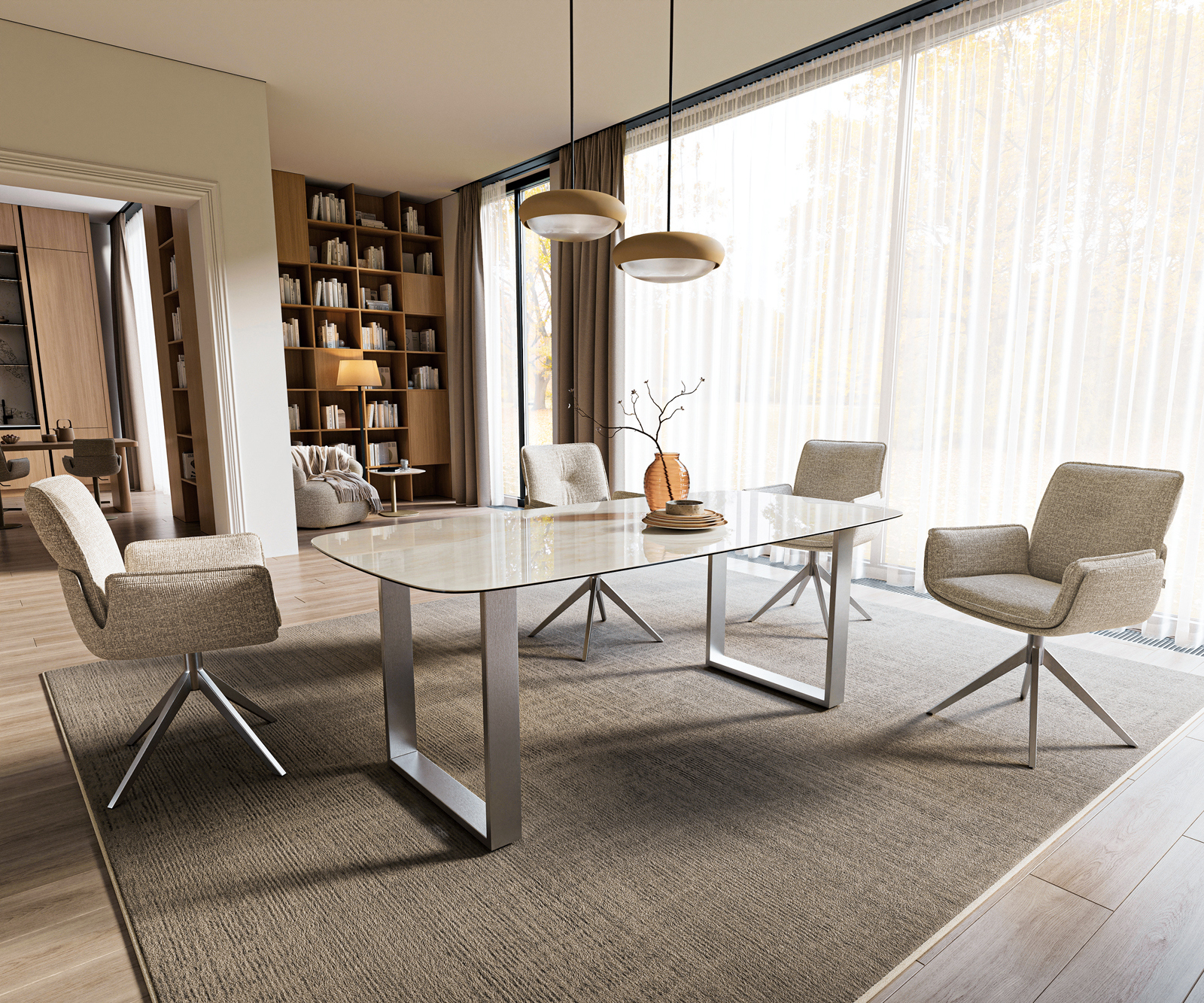 Étkezőasztal Edge hajóformájú 200x100 cm kerámia onyx pezsgő rozsdamentes acél széles - Image 7