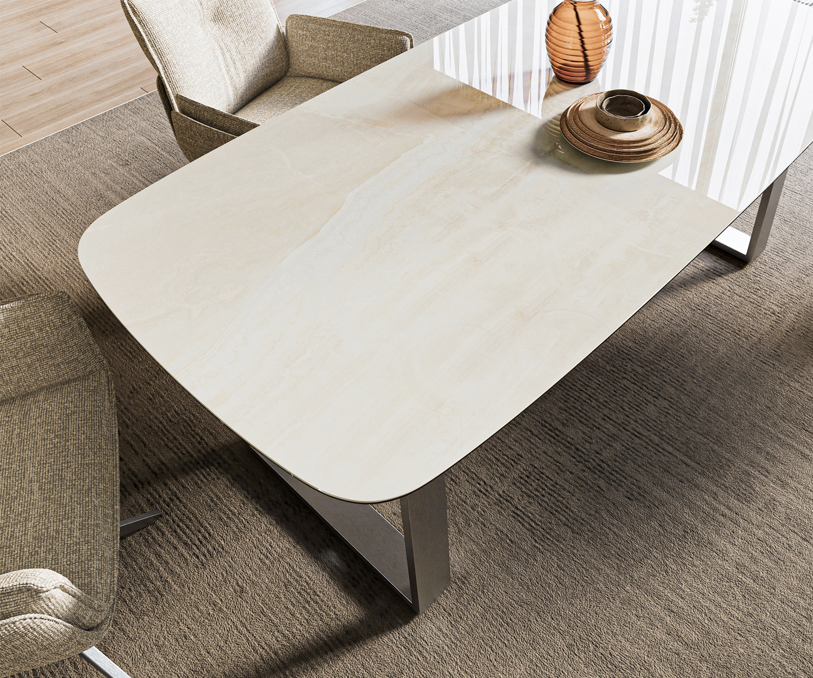 Étkezőasztal Edge hajóformájú 200x100 cm kerámia onyx pezsgő rozsdamentes acél széles - Image 4