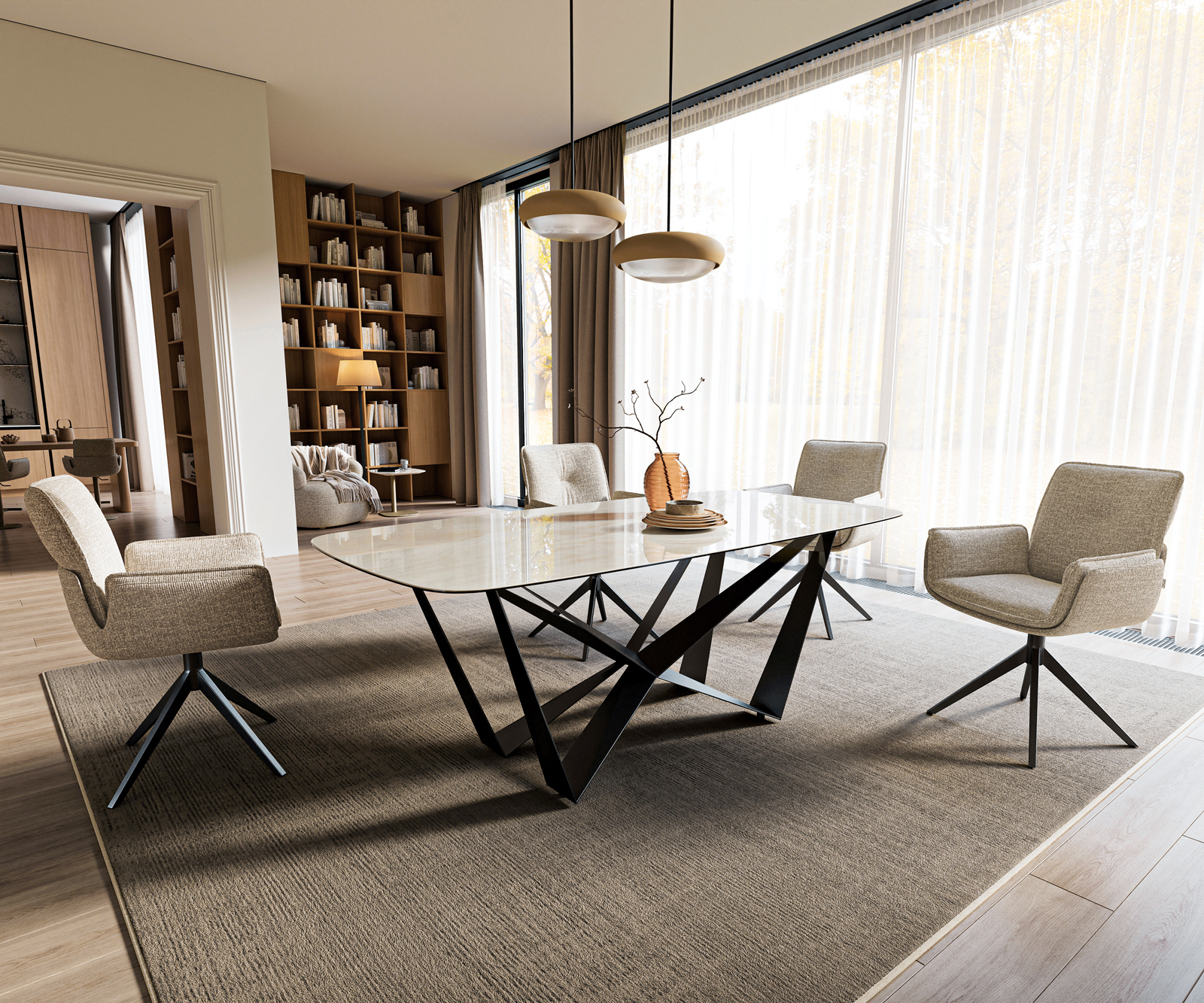 Étkezőasztal Edge hajóformájú 200x100 cm kerámia onyx pezsgő pókláb laposacél fekete - Image 7