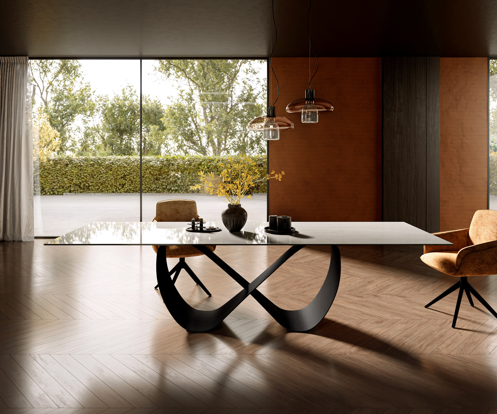 Étkezőasztal Edge 300x100 cm kerámia ónix pezsgő infinity fém fekete - Image 2