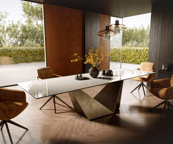 Étkezőasztal Edge 300x100 cm kerámia ónix pezsgő prisma metál arany