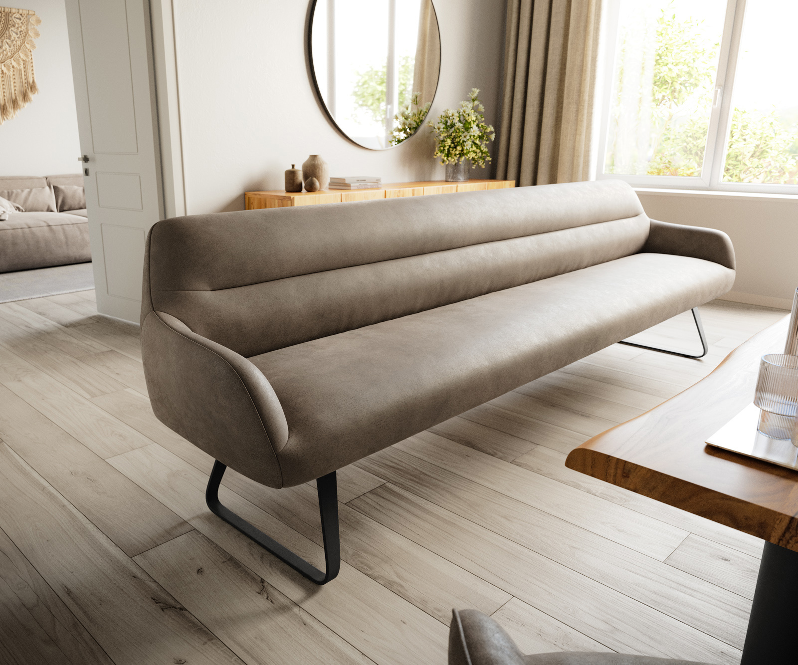 Étkezőpad Taya-Flex 300 cm mikroszálas taupe vintage vékony láb lapos fekete zsákrugó