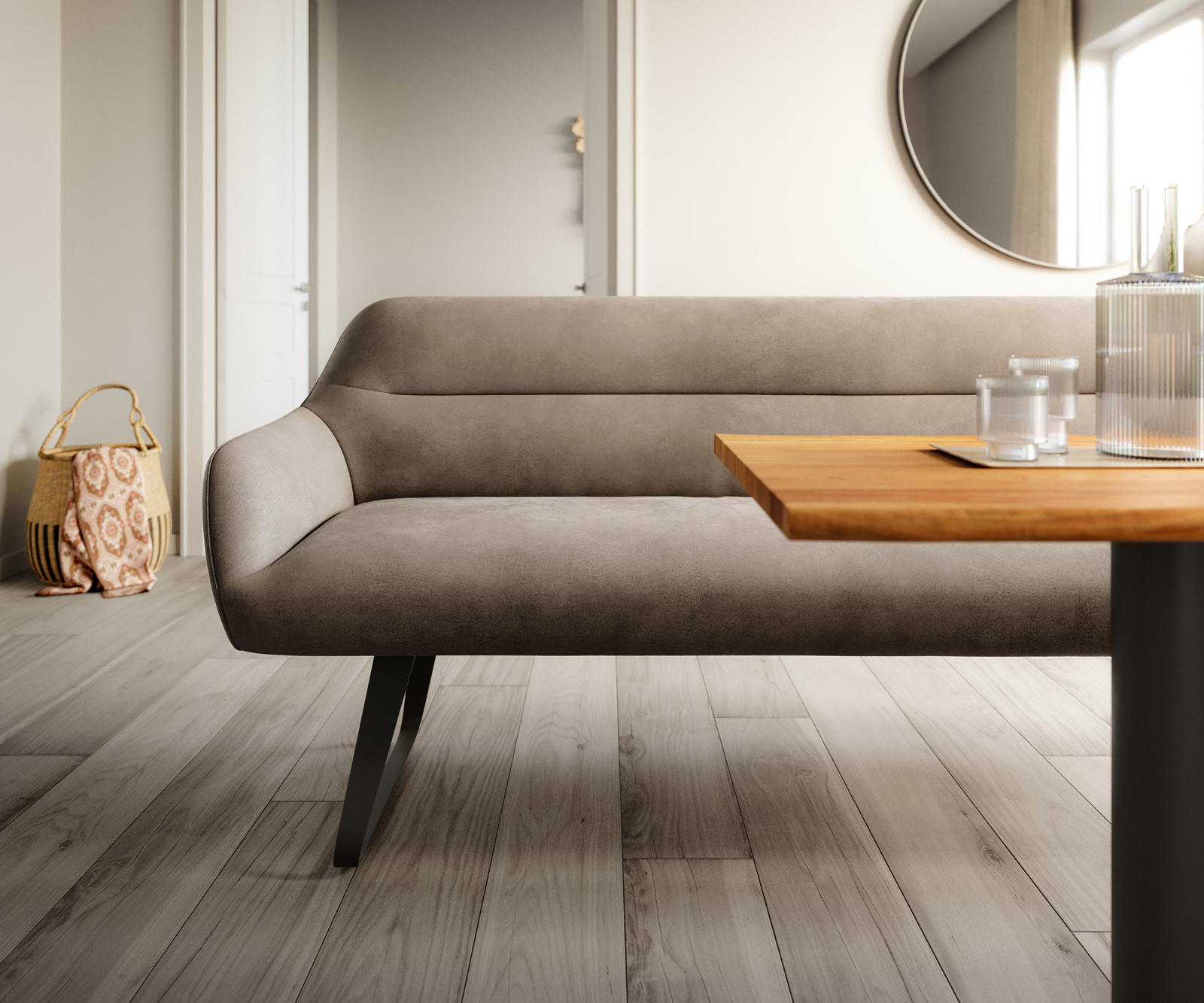 Étkezőpad Taya-Flex 300 cm mikroszálas taupe vintage vékony láb lapos fekete zsákrugó - Image 2