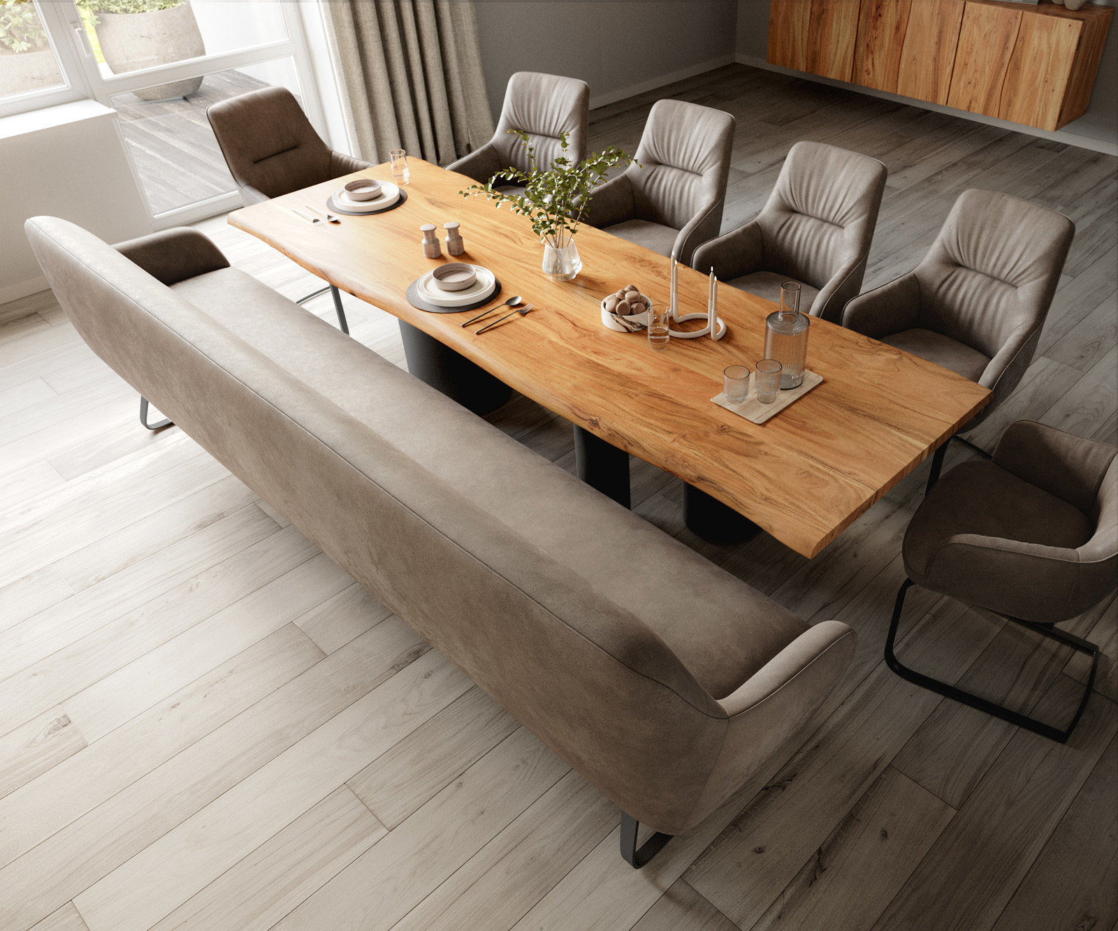 Étkezőpad Taya-Flex 300 cm mikroszálas taupe vintage vékony láb lapos fekete zsákrugó - Image 4