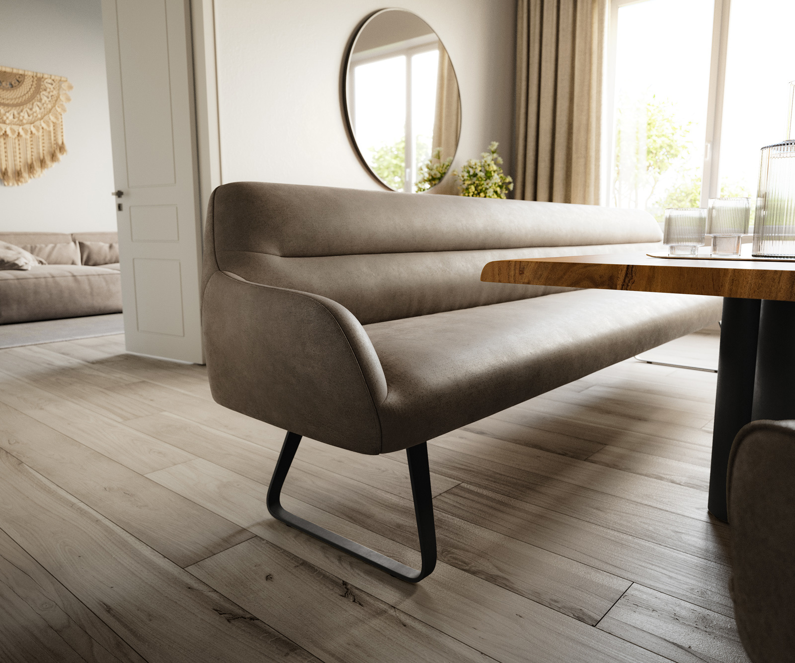 Étkezőpad Taya-Flex 300 cm mikroszálas taupe vintage vékony láb lapos fekete zsákrugó - Image 5