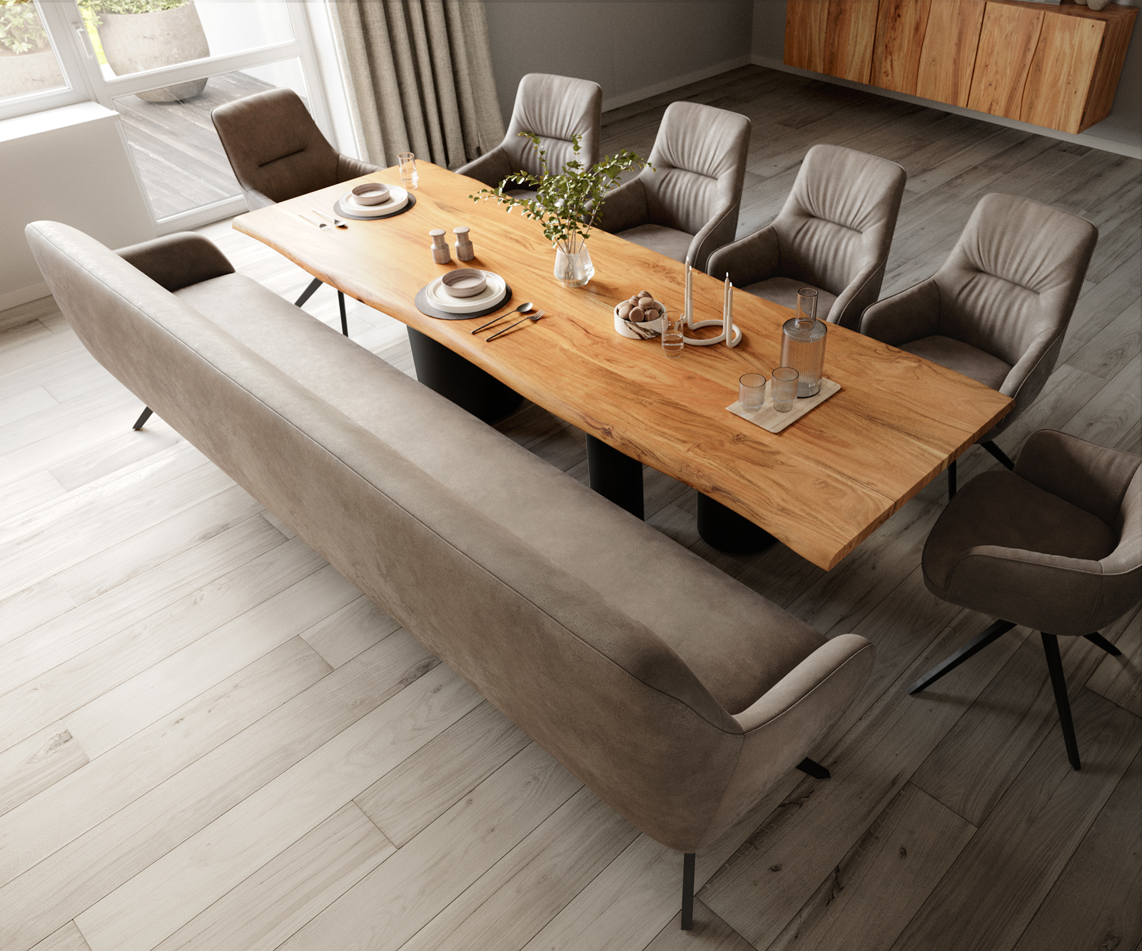 Étkezőpad Taya-Flex 300 cm mikroszálas taupe vintage kereszt láb szögletes fekete zsákrugó - Image 4