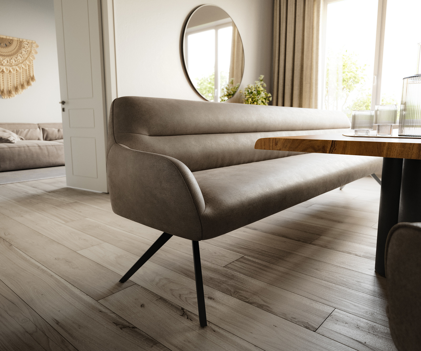 Étkezőpad Taya-Flex 300 cm mikroszálas taupe vintage kereszt láb szögletes fekete zsákrugó - Image 5