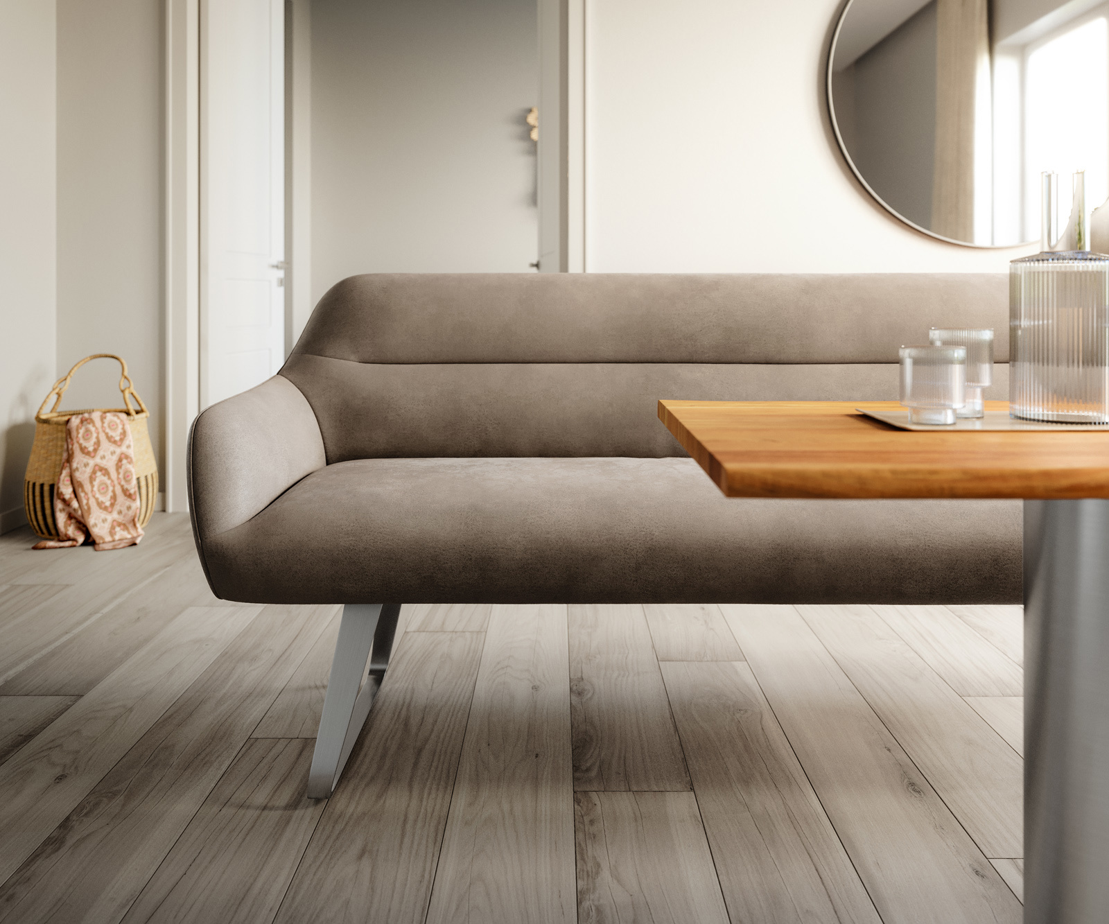 Étkezőpad Taya-Flex 300 cm mikroszálas taupe vintage vékony láb lapos rozsdamentes acél zsákrugó - Image 2