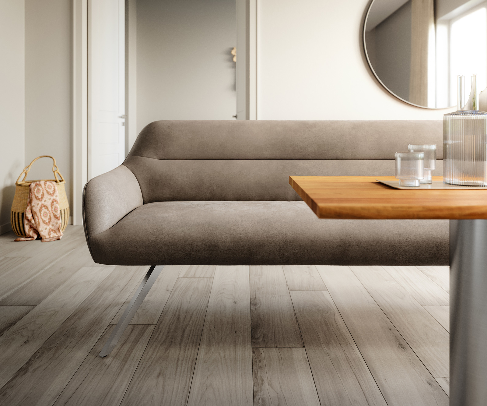 Étkezőpad Taya-Flex 200 cm mikroszálas taupe vintage kereszt láb szögletes rozsdamentes acél zsákrugó - Image 2