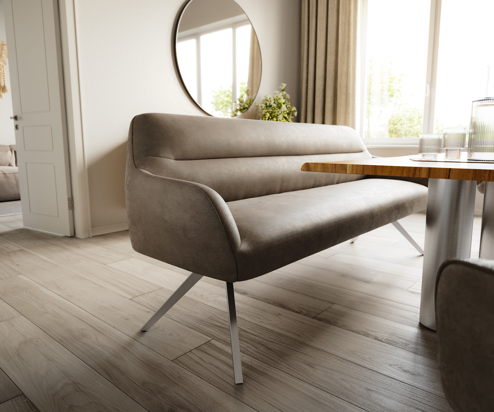 Étkezőpad Taya-Flex 200 cm mikroszálas taupe vintage kereszt láb szögletes rozsdamentes acél zsákrugó - Image 5