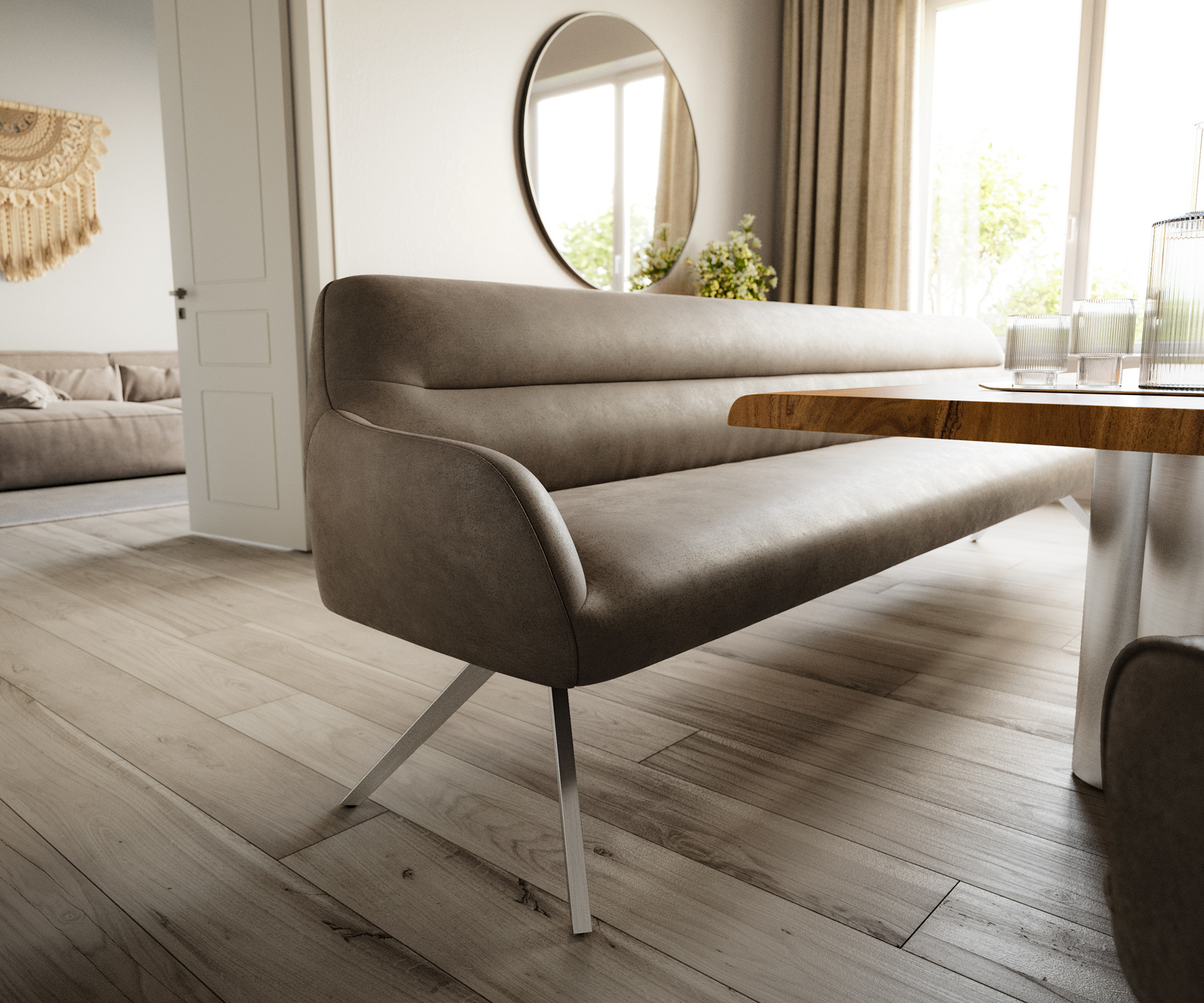 Étkezőpad Taya-Flex 300 cm mikroszálas taupe vintage kereszt láb szögletes rozsdamentes acél zsákrugó - Image 5