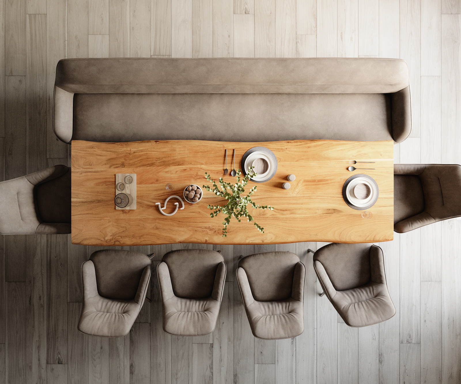 Étkezőpad Taya-Flex 300 cm mikroszálas taupe vintage kereszt láb szögletes rozsdamentes acél zsákrugó - Image 6