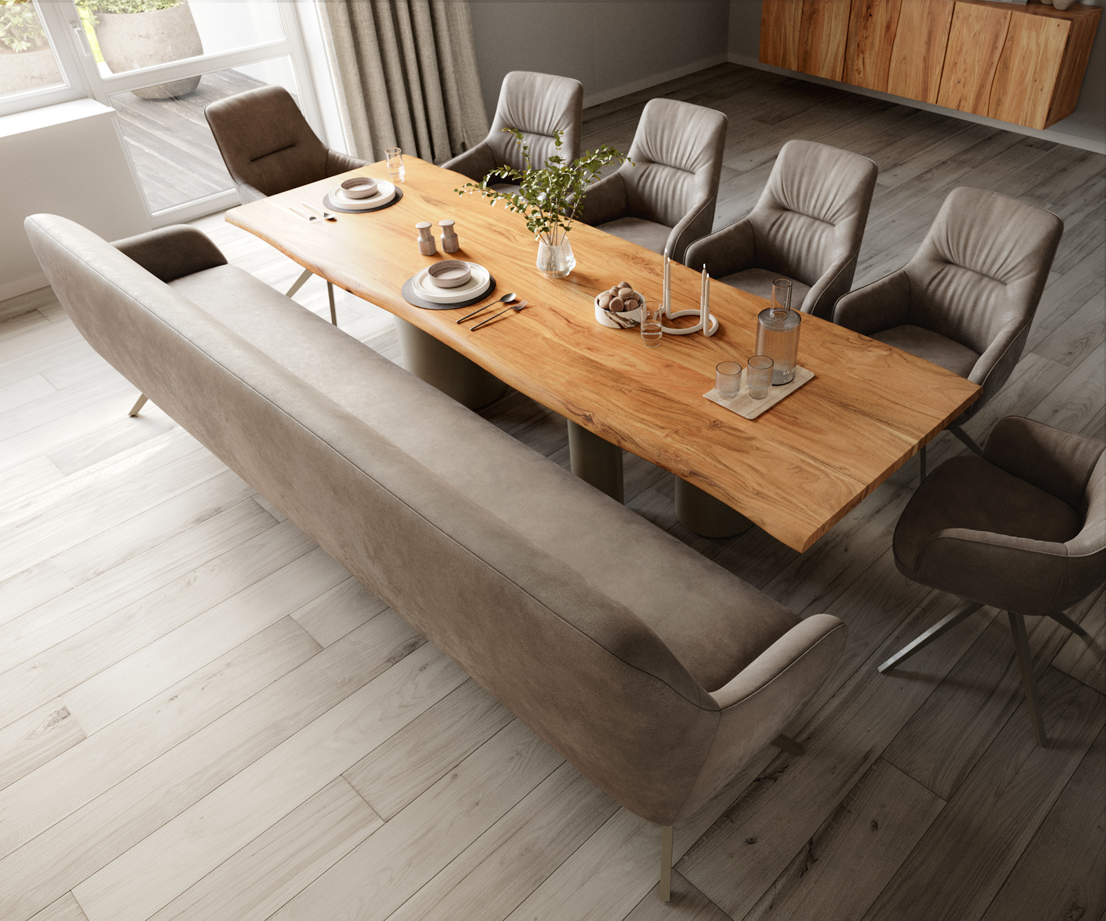 Étkezőpad Taya-Flex 300 cm mikroszálas taupe vintage kereszt láb szögletes titán színű hatású zsákrugós - Image 4