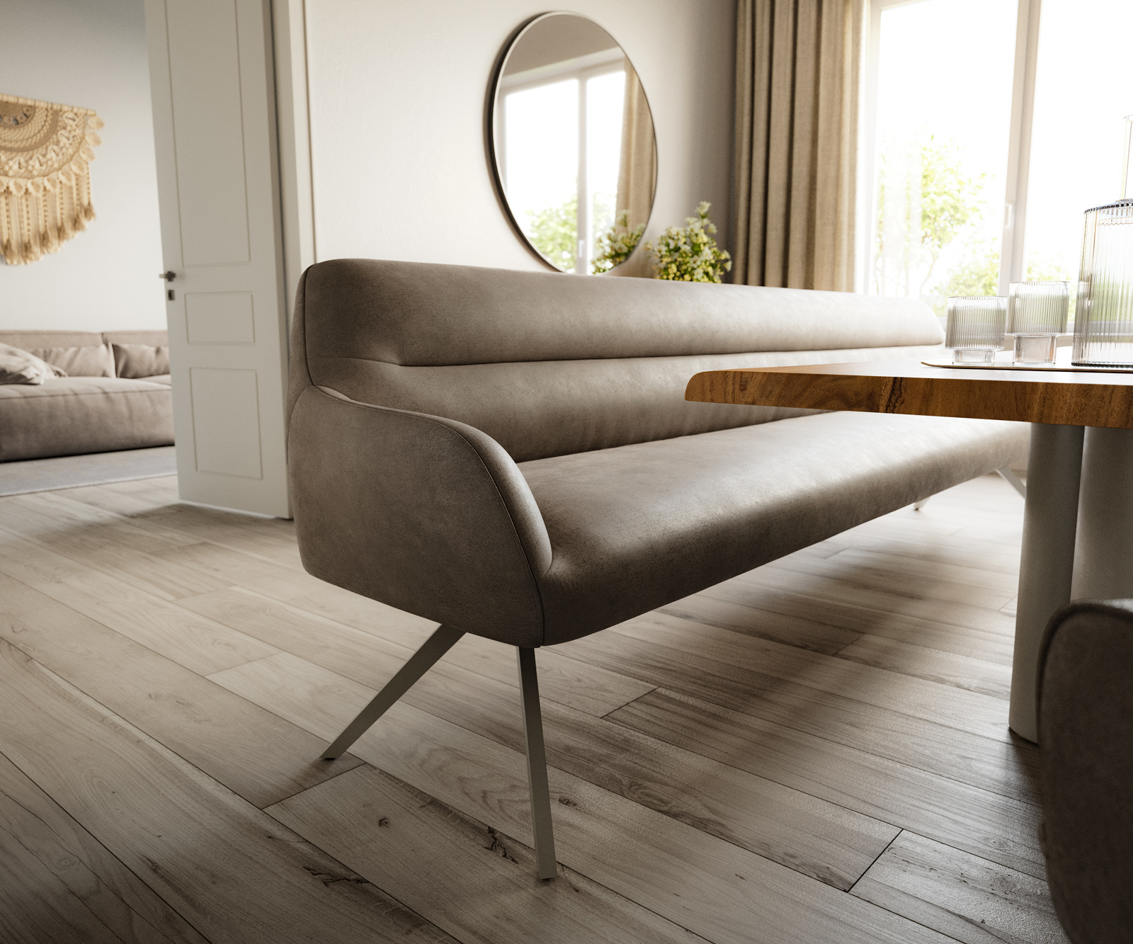 Étkezőpad Taya-Flex 300 cm mikroszálas taupe vintage kereszt láb szögletes titán színű hatású zsákrugós - Image 5