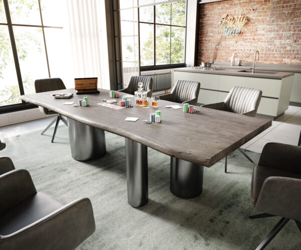 Étkezőasztal Edge 260x100 akác platina Troa rozsdamentes acél grafit Live-Edge