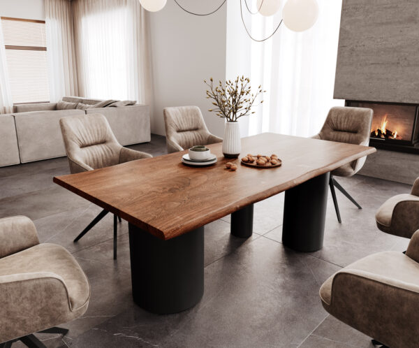 Étkezőasztal Edge 200x100 akác barna Troa fém fekete Live-Edge