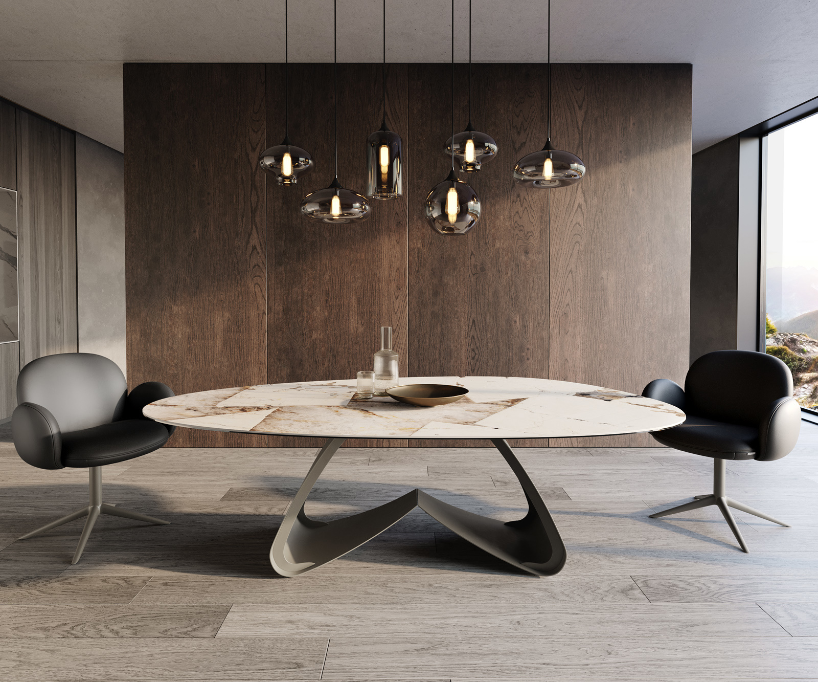 Étkezőasztal Edge ovális 220x120 kerámia Iris FMG Patagonia Lappato W alakú fém láb titán effektfinish - Image 2