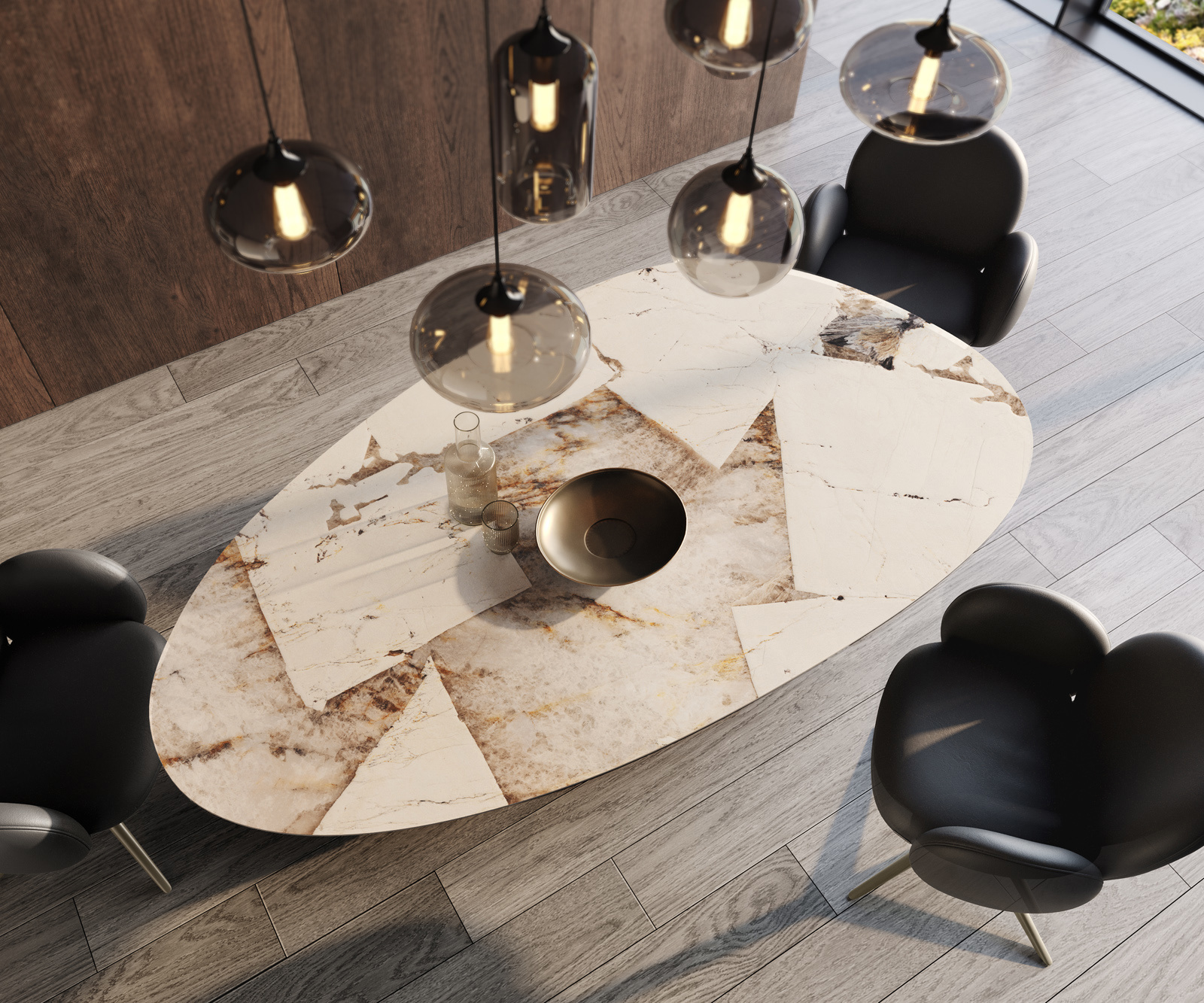 Étkezőasztal Edge ovális 220x120 kerámia Iris FMG Patagonia Lappato W alakú fém láb titán effektfinish - Image 4