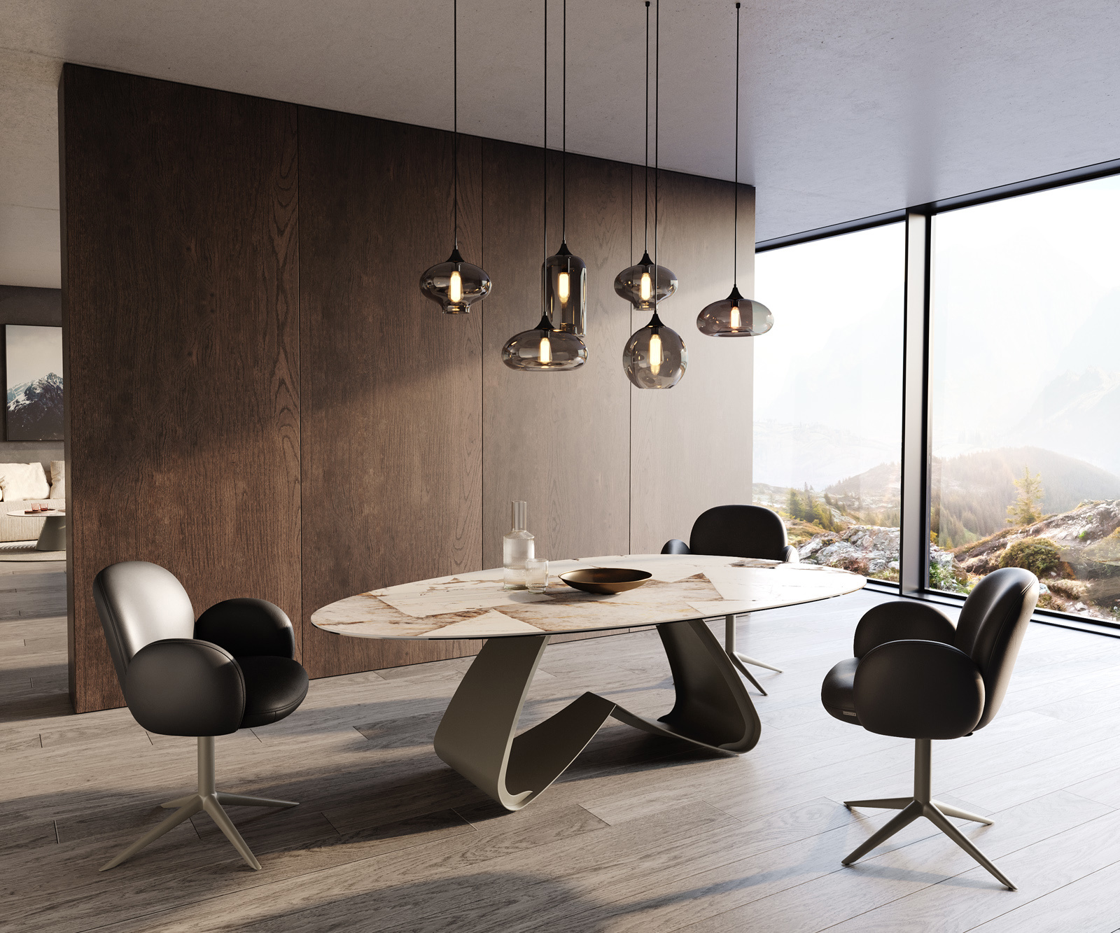 Étkezőasztal Edge ovális 220x120 kerámia Iris FMG Patagonia Lappato W alakú fém láb titán effektfinish - Image 6