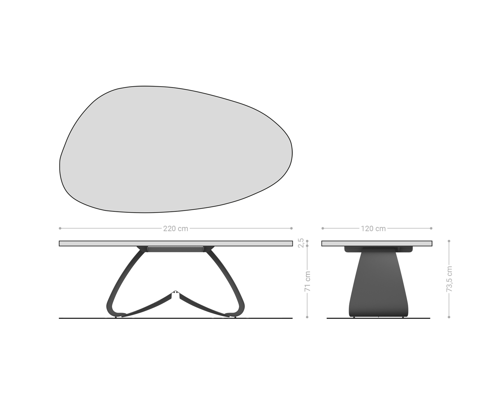 Étkezőasztal Edge ovális 220x120 kerámia Iris FMG Patagonia Lappato W alakú fém láb titán effektfinish - Image 7