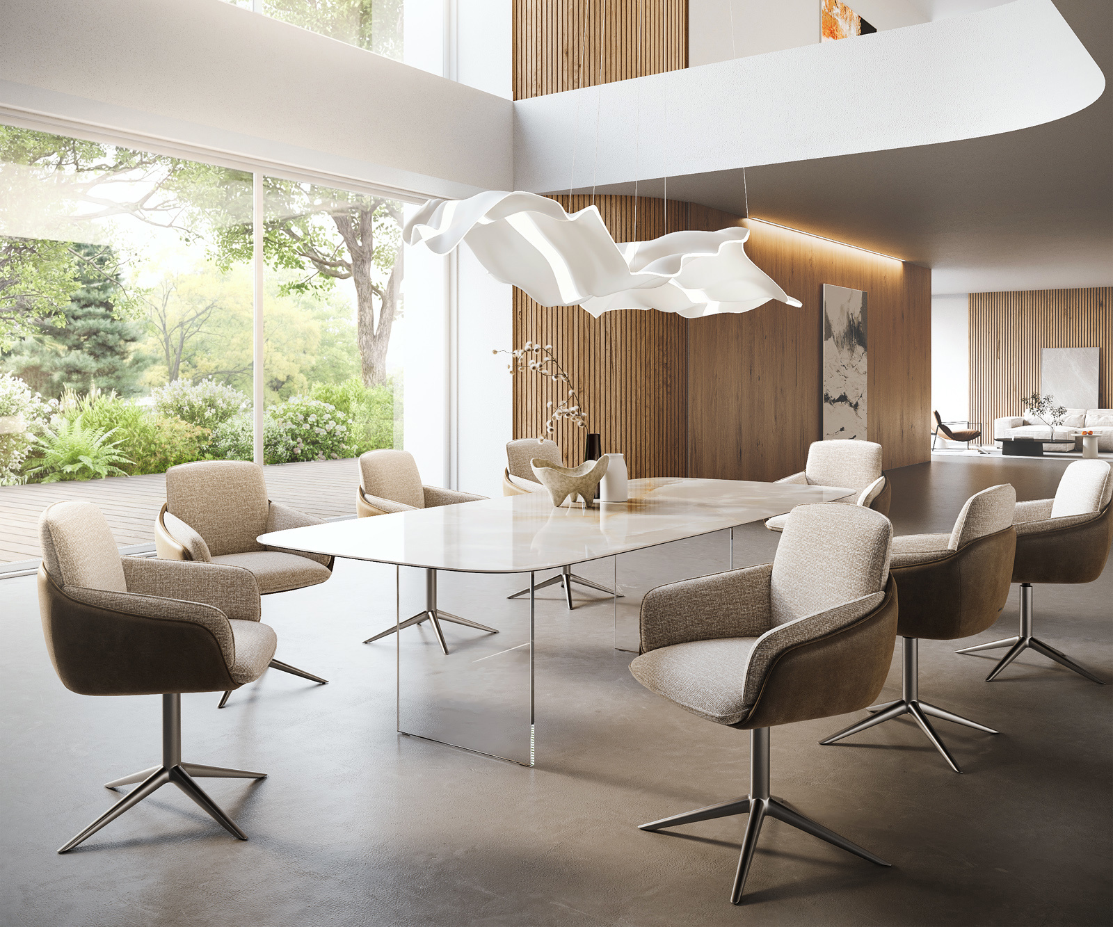 Étkezőasztal Edge hajóformájú 270x120 cm kerámia iris FMG onice grigio üveglábbal - Image 7