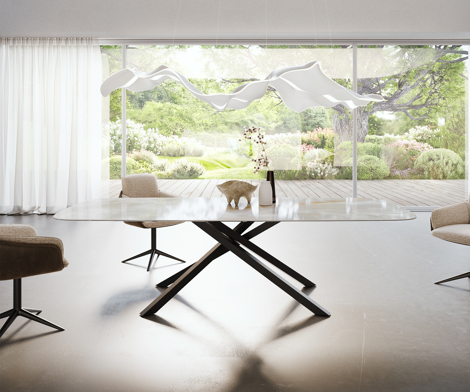 Étkezőasztal Edge hajóformájú 270x120 cm kerámia Iris FMG Onice Grigio kereszt láb téglalap fekete - Image 2