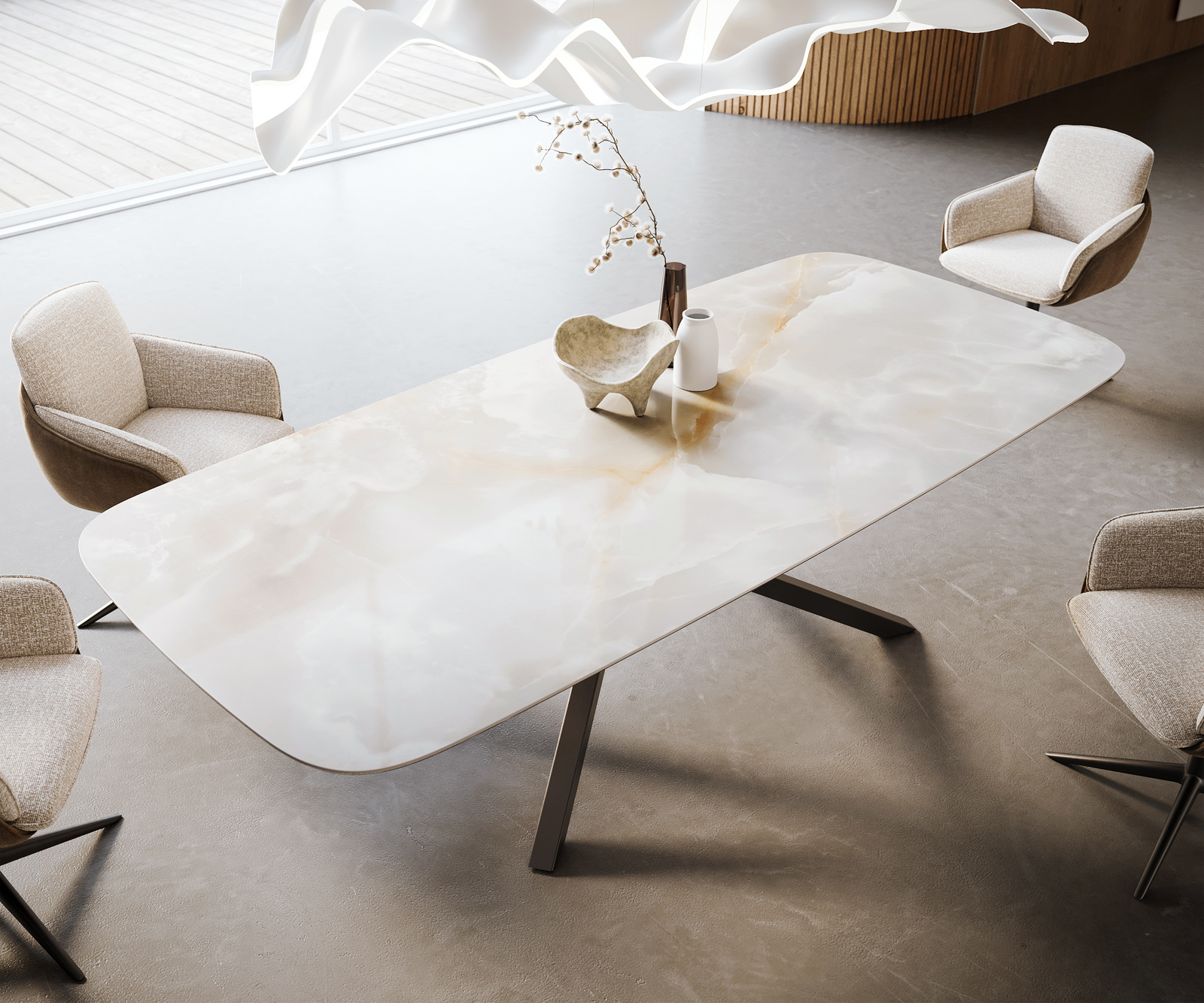 Étkezőasztal Edge hajóformájú 270x120 cm kerámia Iris FMG Onice Grigio kereszt láb téglalap fekete - Image 4