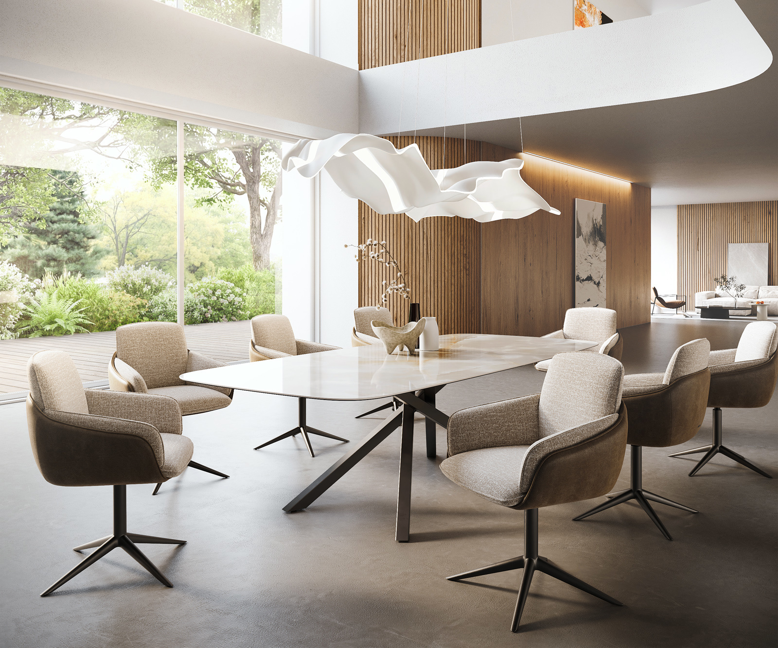 Étkezőasztal Edge hajóformájú 270x120 cm kerámia Iris FMG Onice Grigio kereszt láb téglalap fekete - Image 7