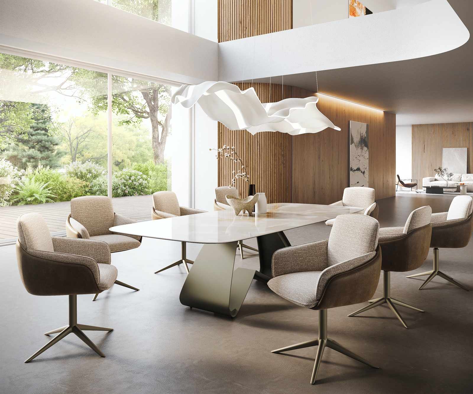 Étkezőasztal Edge hajóformájú 270x120 cm kerámia Iris FMG Onice Grigio W alakú fém láb titán effekt finish - Image 7