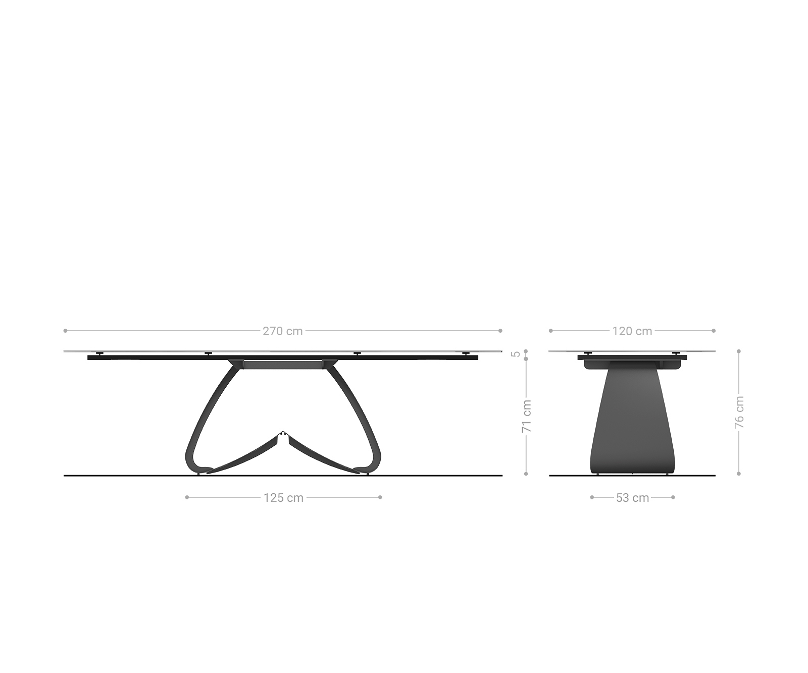 Étkezőasztal Edge hajóformájú 270x120 cm kerámia Iris FMG Onice Grigio W alakú fém láb titán effekt finish - Image 8