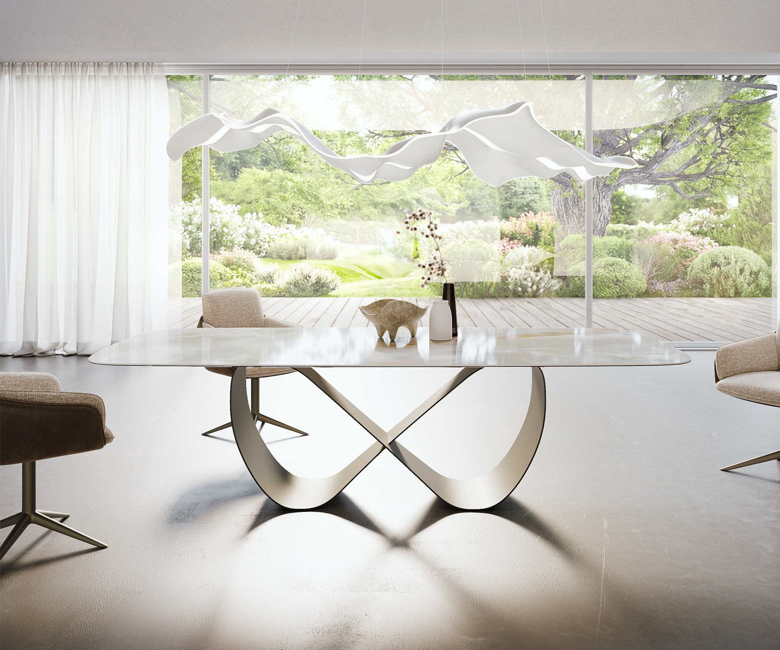 Étkezőasztal Edge hajóformájú 270x120 cm kerámia iris FMG onice grigio infinity fém titán színű effektfinish - Image 2