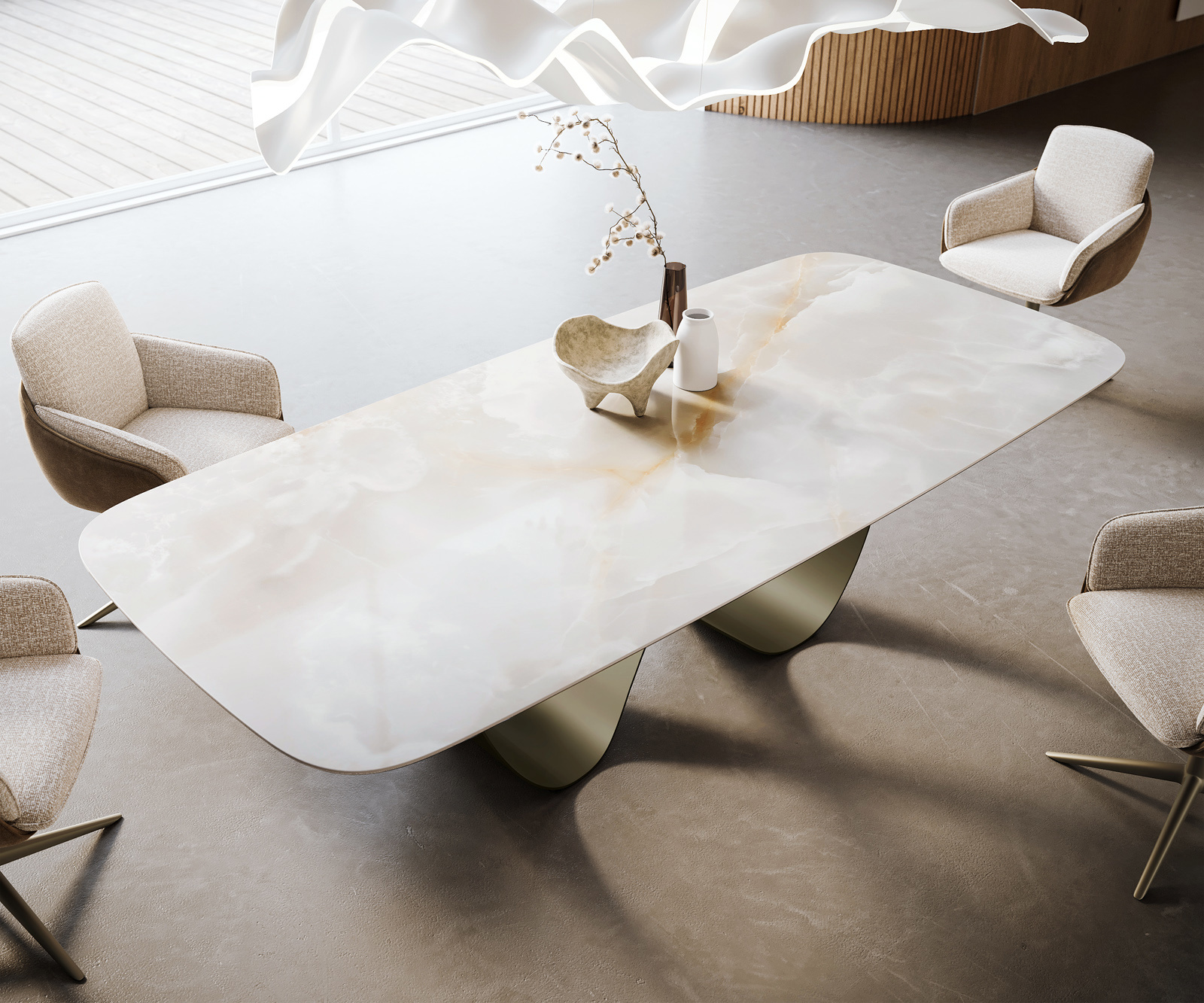 Étkezőasztal Edge hajóformájú 270x120 cm kerámia iris FMG onice grigio infinity fém titán színű effektfinish - Image 4