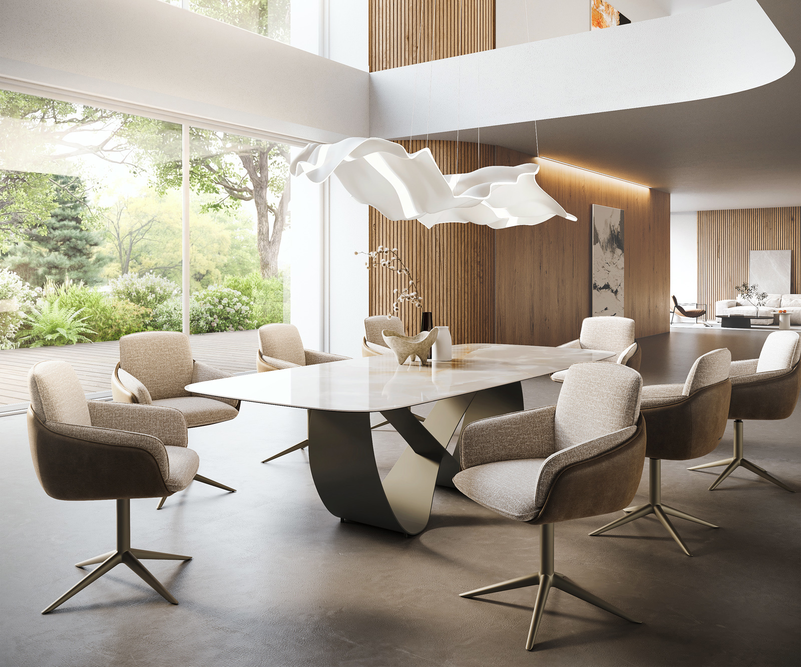 Étkezőasztal Edge hajóformájú 270x120 cm kerámia iris FMG onice grigio infinity fém titán színű effektfinish - Image 7