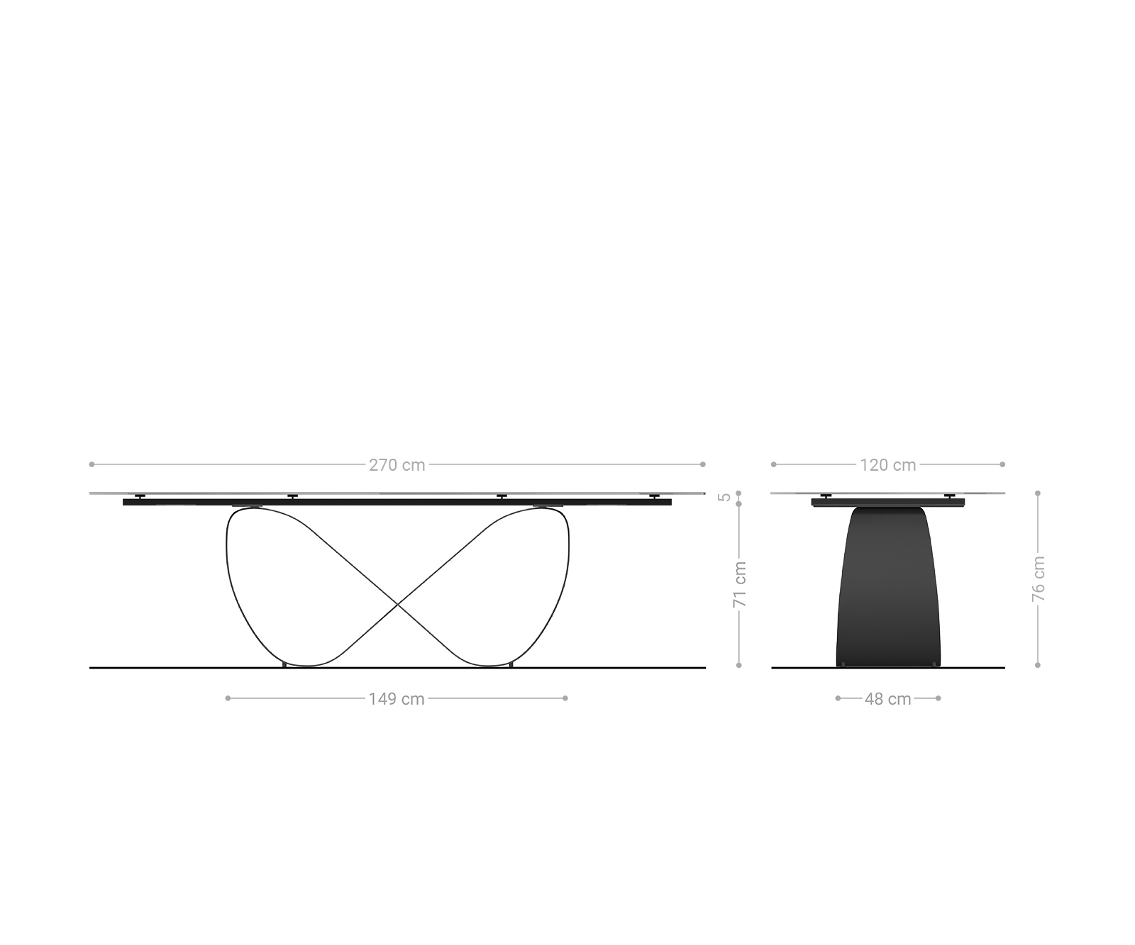 Étkezőasztal Edge hajóformájú 270x120 cm kerámia iris FMG onice grigio infinity fém titán színű effektfinish - Image 8