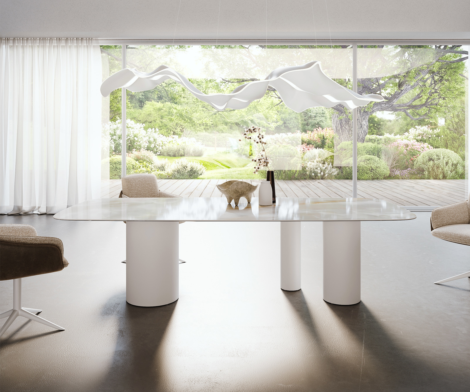 Étkezőasztal Edge hajóformájú 270x120 cm kerámia iris FMG onice grigio troa fém fehér - Image 2