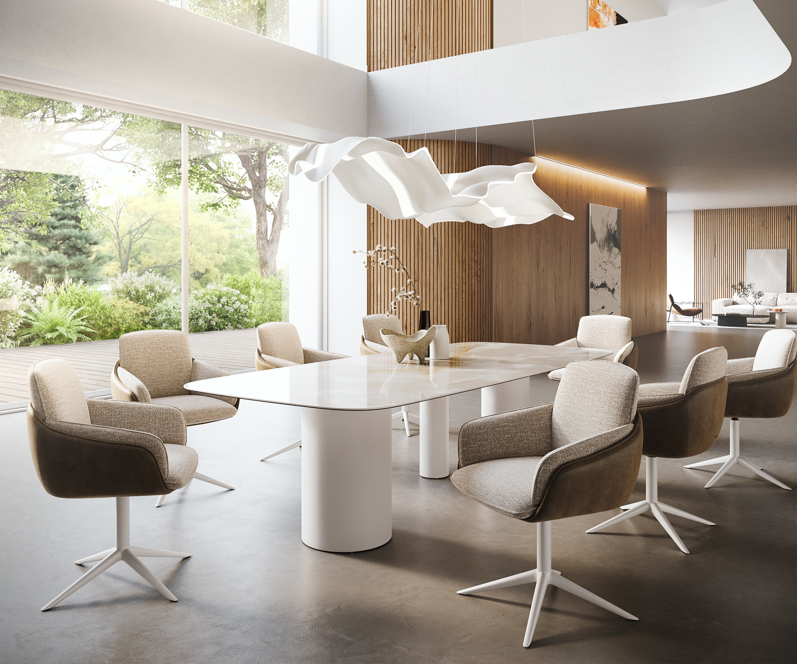 Étkezőasztal Edge hajóformájú 270x120 cm kerámia iris FMG onice grigio troa fém fehér - Image 7