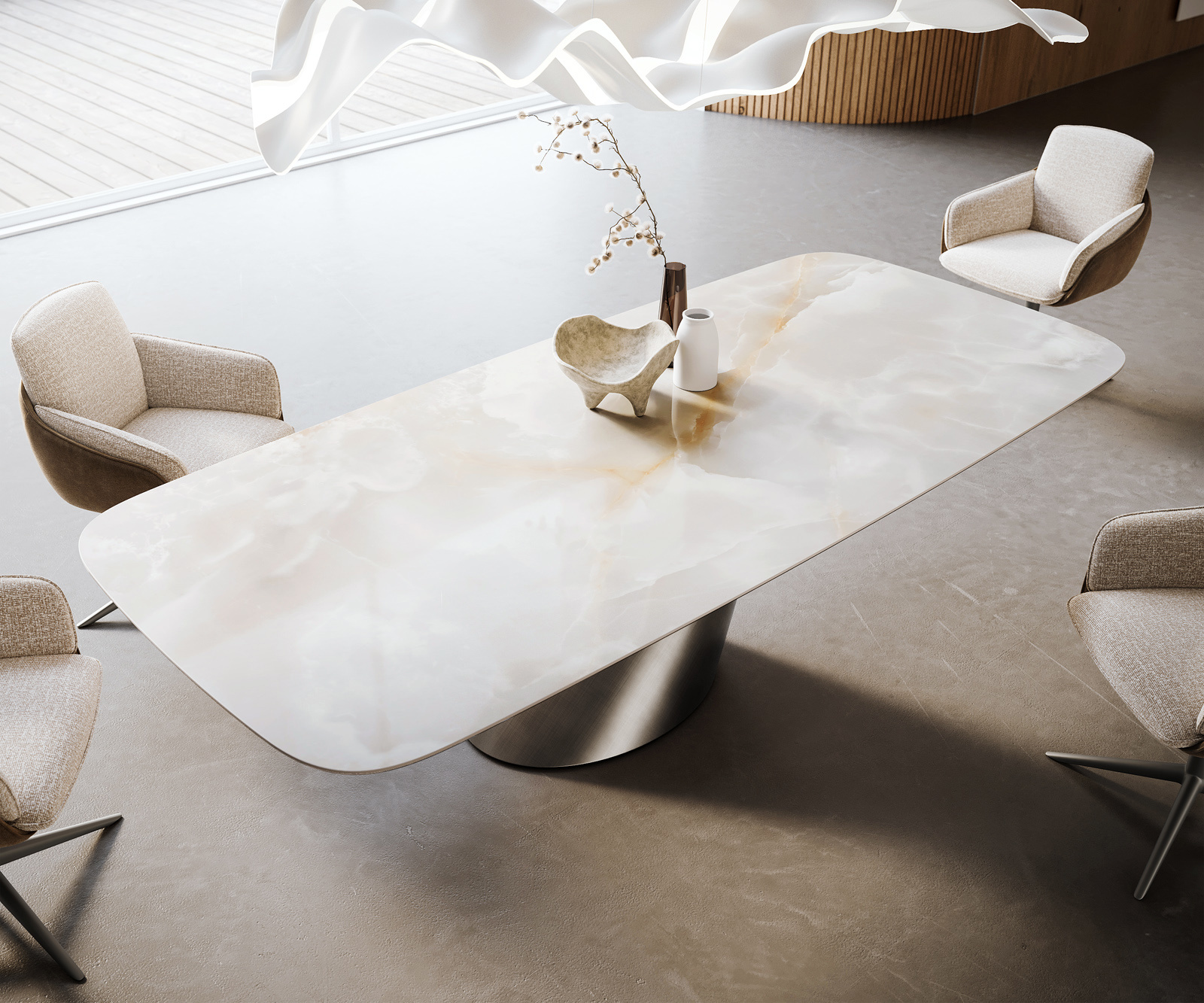 Étkezőasztal Edge hajóformájú 270x120 cm kerámia Iris FMG Onice Grigio kúpos metál ezüst - Image 4