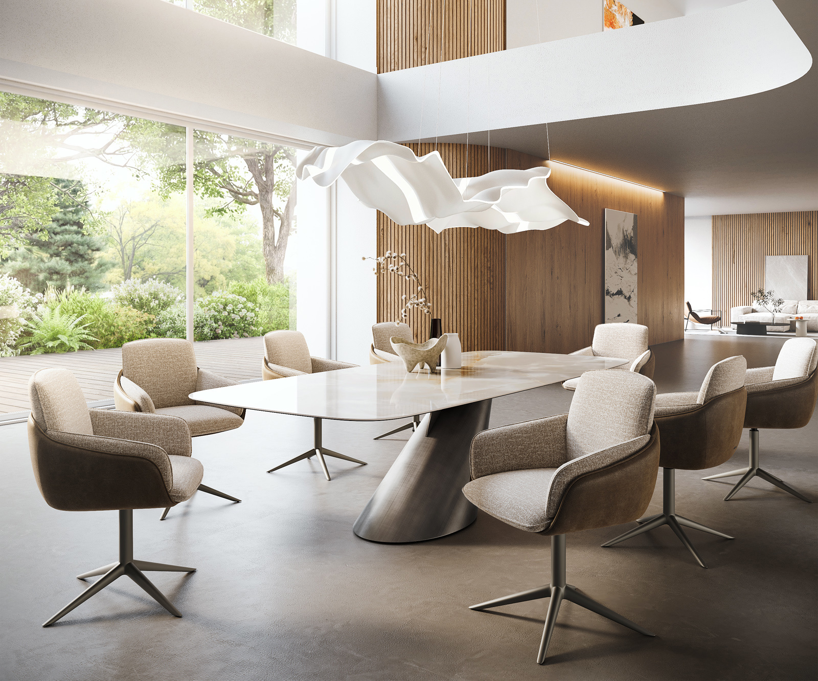 Étkezőasztal Edge hajóformájú 270x120 cm kerámia Iris FMG Onice Grigio kúpos metál ezüst - Image 7