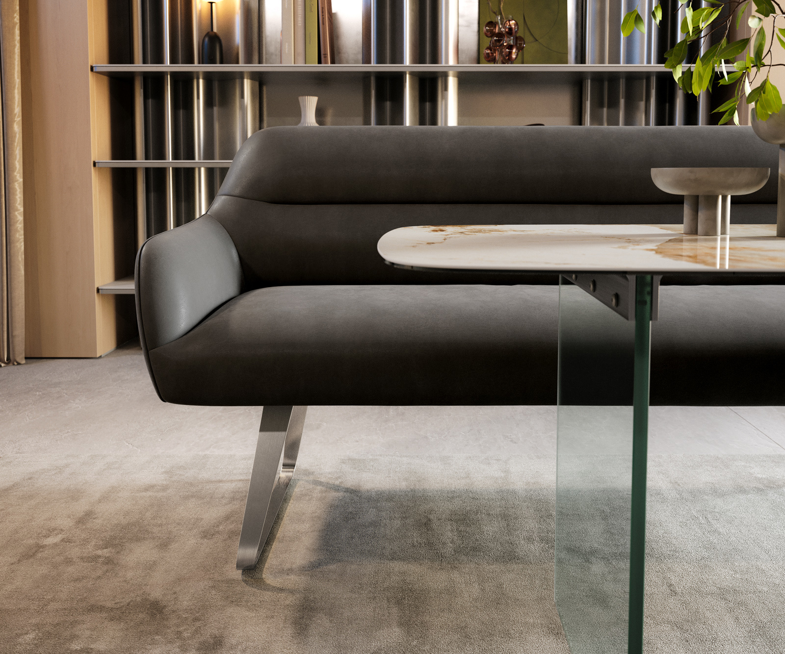 Étkezőpad Taya-Flex 200 cm mikroszálas antracit vintage vékony láb lapos rozsdamentes acél zsákrugó - Image 2