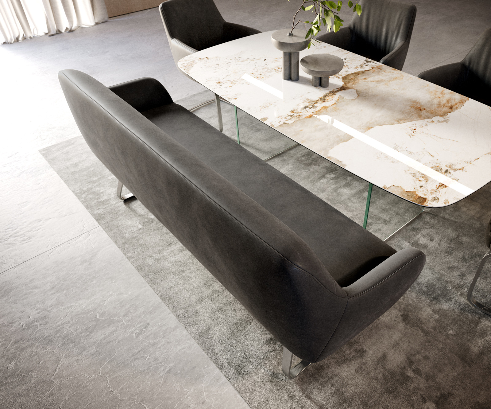 Étkezőpad Taya-Flex 200 cm mikroszálas antracit vintage vékony láb lapos rozsdamentes acél zsákrugó - Image 4