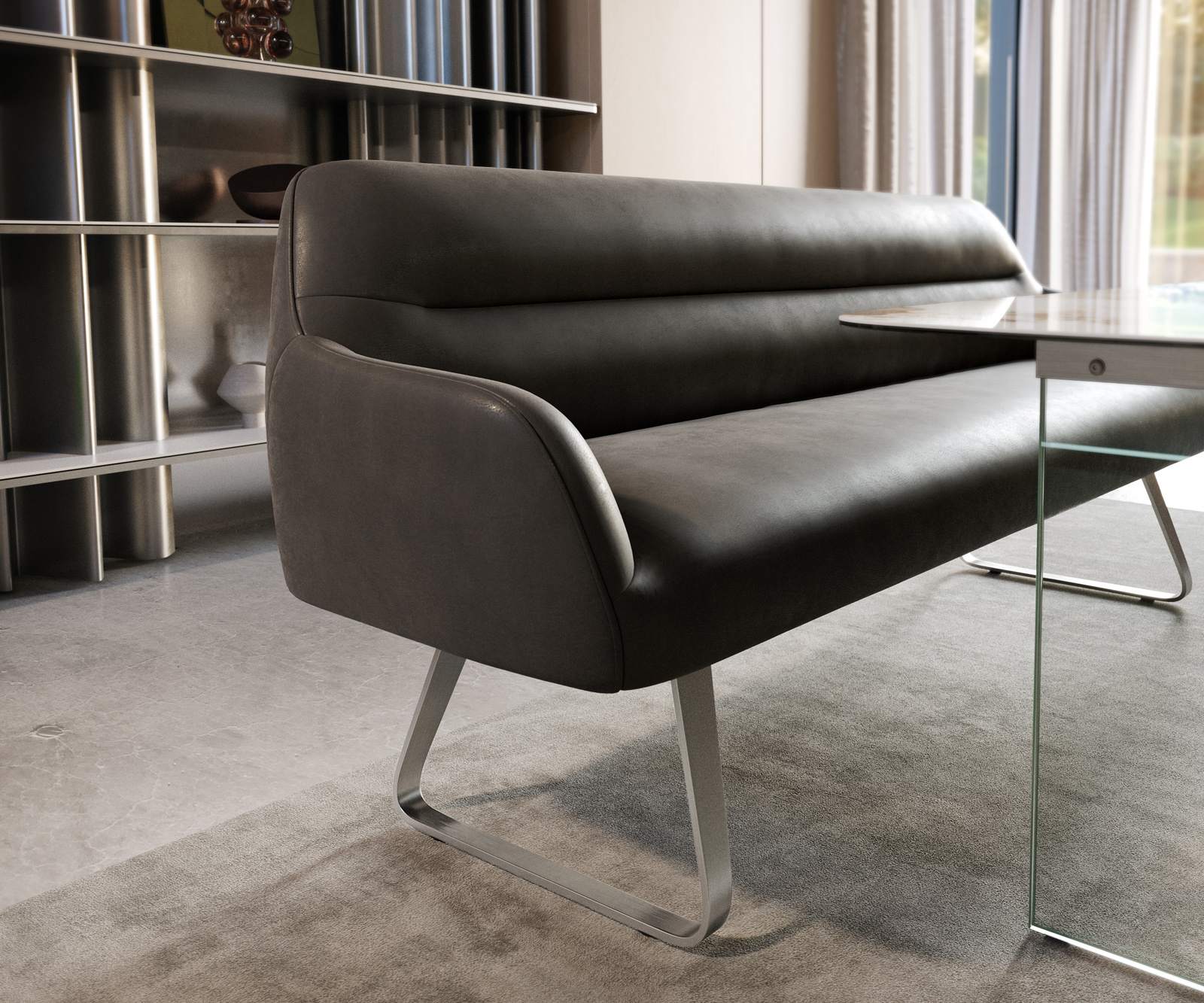 Étkezőpad Taya-Flex 200 cm mikroszálas antracit vintage vékony láb lapos rozsdamentes acél zsákrugó - Image 5