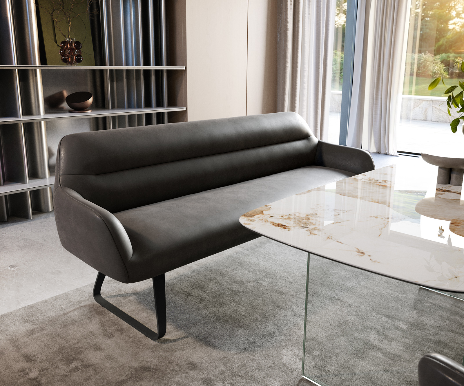 Étkezőpad Taya-Flex 200 cm mikroszálas antracit vintage vékony láb lapos fekete zsákrugó