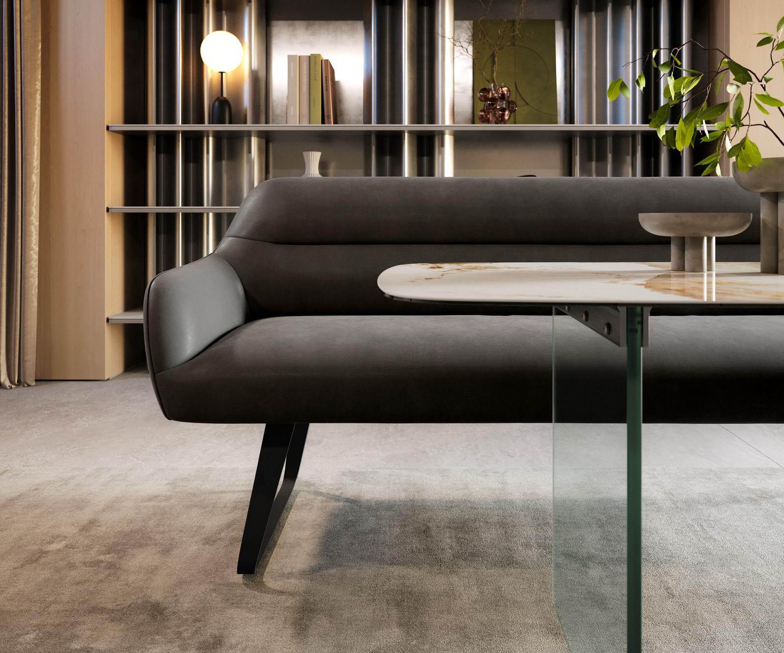 Étkezőpad Taya-Flex 200 cm mikroszálas antracit vintage vékony láb lapos fekete zsákrugó - Image 2