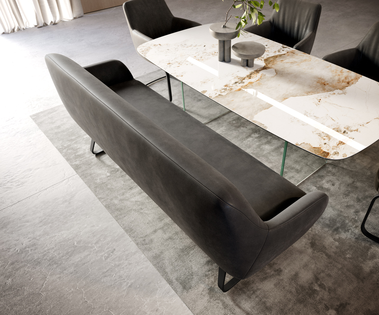 Étkezőpad Taya-Flex 200 cm mikroszálas antracit vintage vékony láb lapos fekete zsákrugó - Image 4