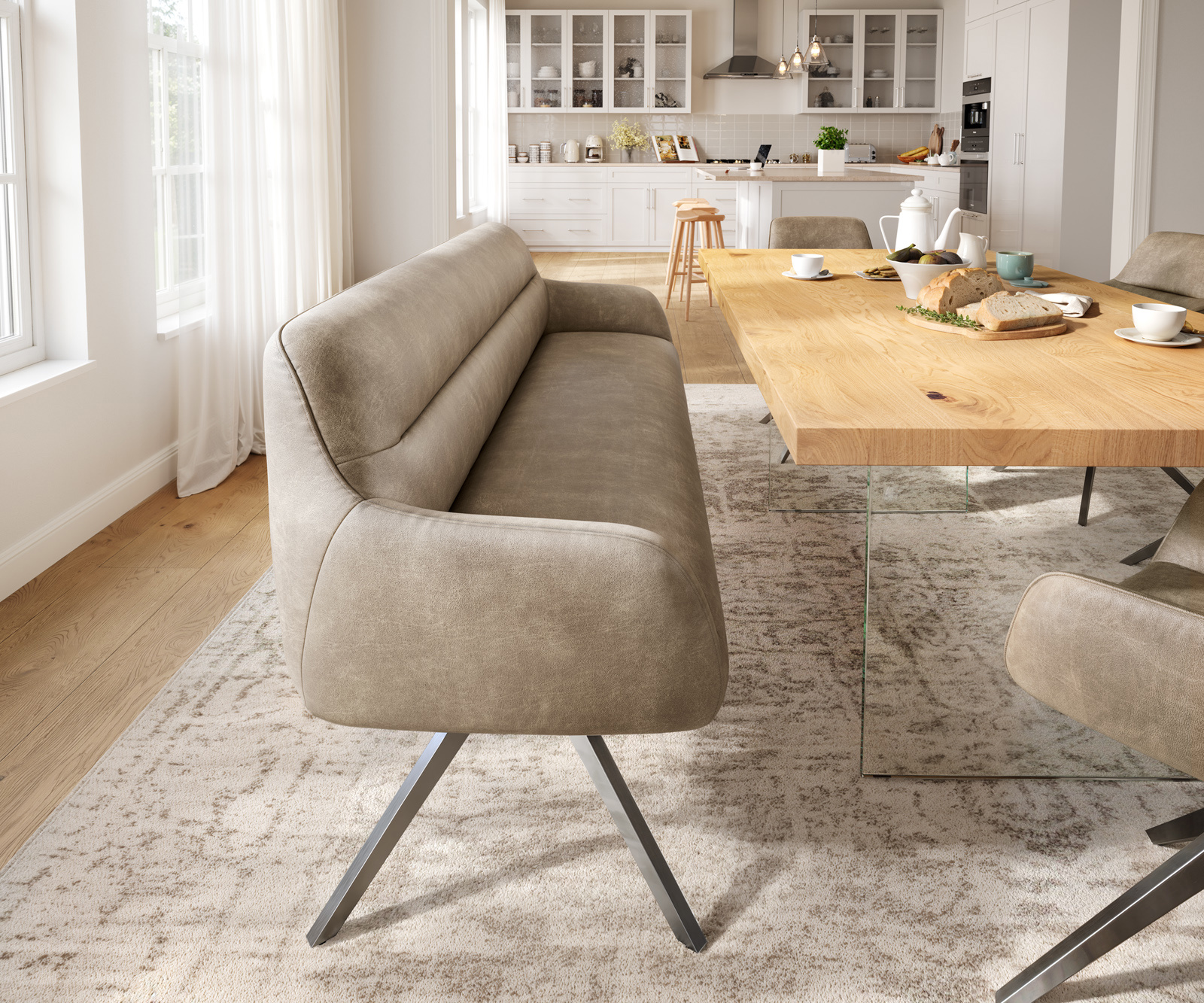 Étkezőpad Taya-Flex 200 cm mikroszálas bézs vintage kereszt láb szögletes grafit zsákrugó - Image 2