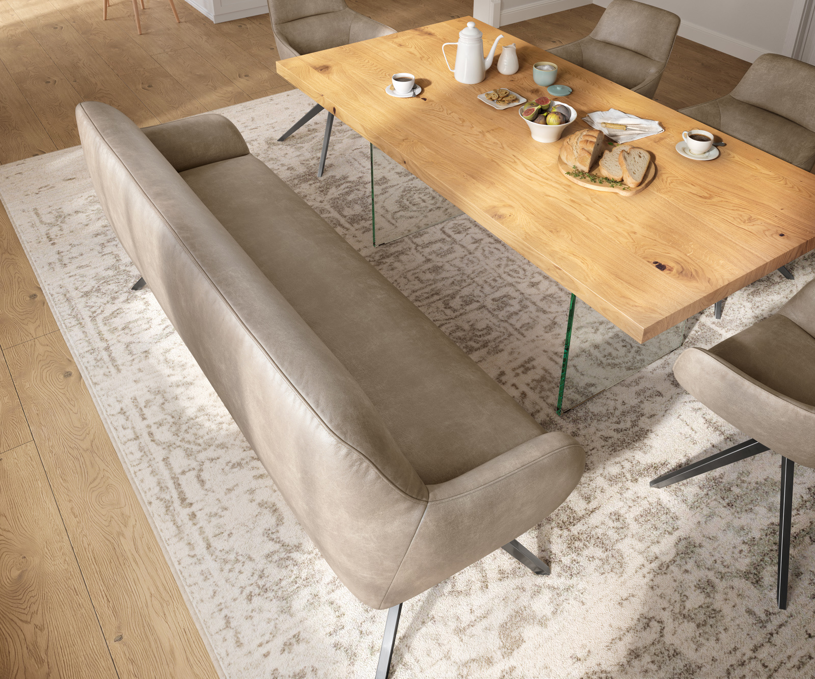 Étkezőpad Taya-Flex 200 cm mikroszálas bézs vintage kereszt láb szögletes grafit zsákrugó - Image 4