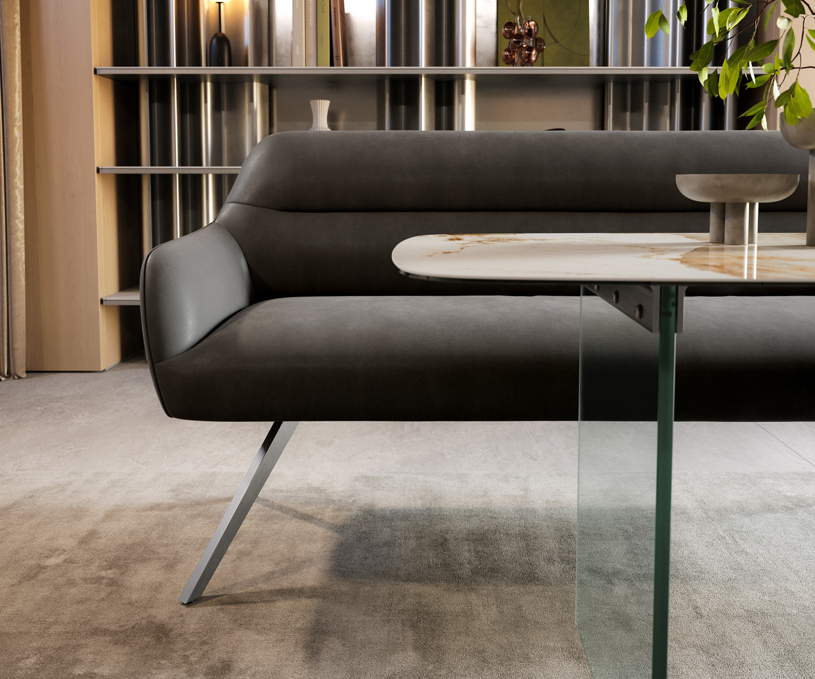 Étkezőpad Taya-Flex 300 cm mikroszálas antracit vintage kereszt láb szögletes rozsdamentes acél zsákrugó - Image 2