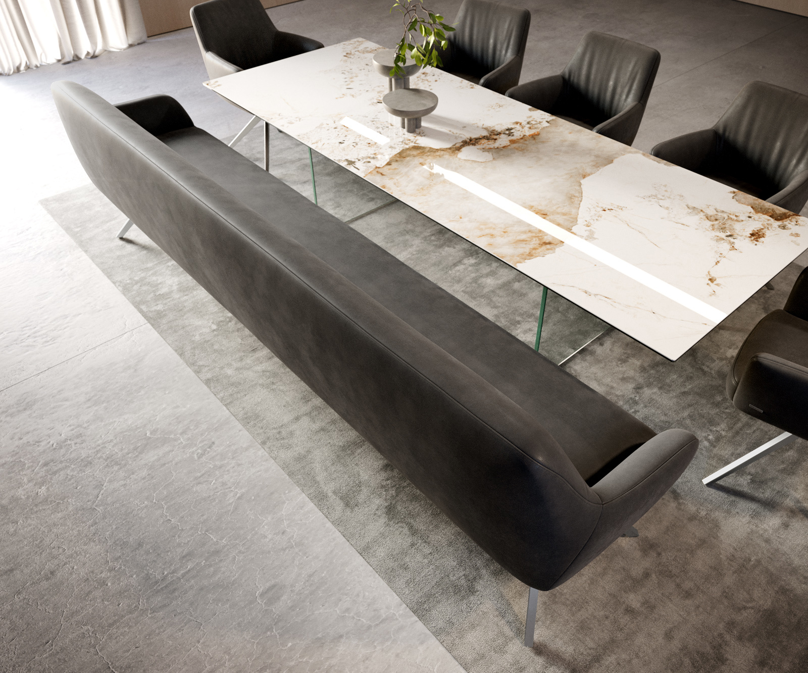 Étkezőpad Taya-Flex 300 cm mikroszálas antracit vintage kereszt láb szögletes rozsdamentes acél zsákrugó - Image 4