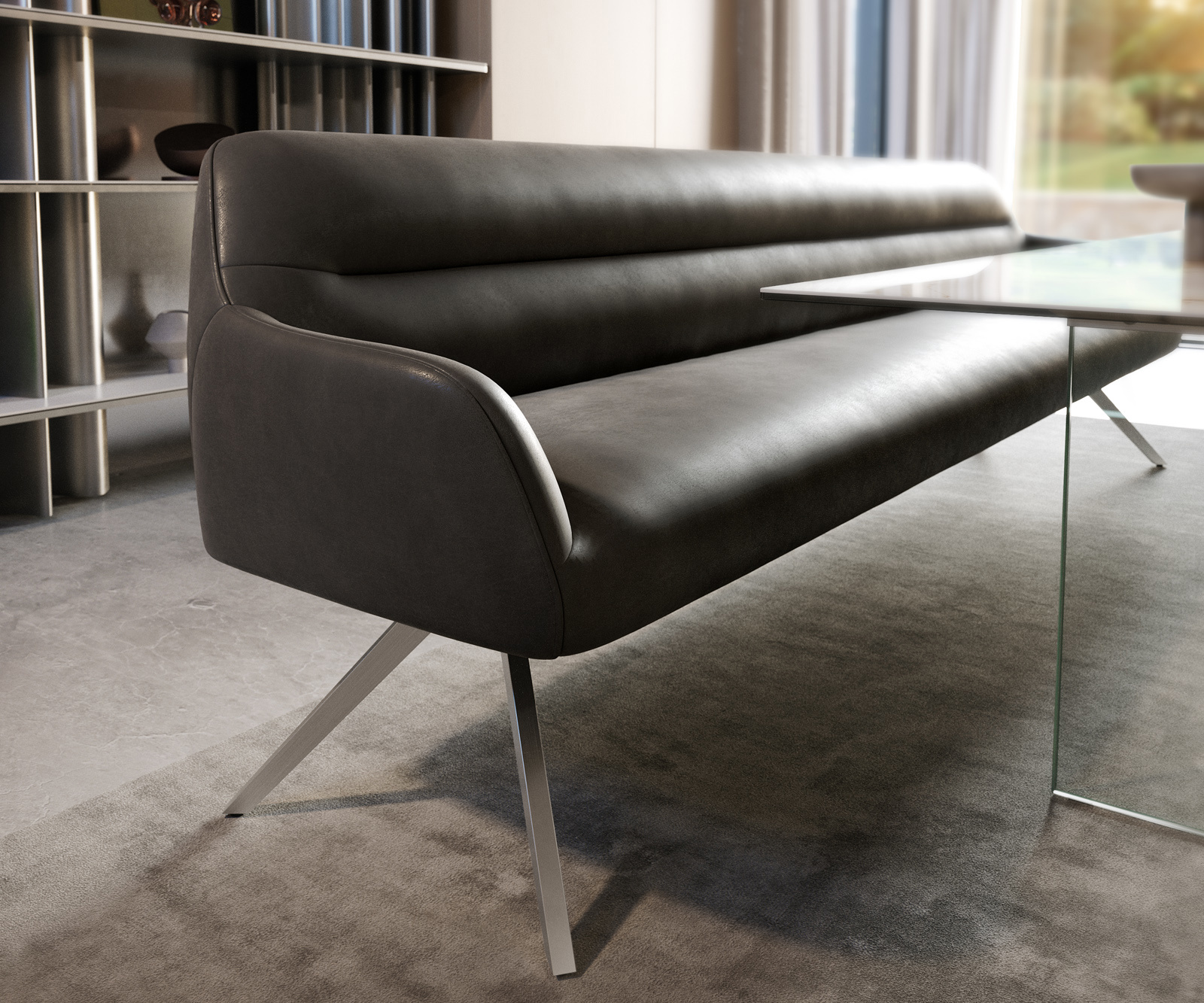 Étkezőpad Taya-Flex 300 cm mikroszálas antracit vintage kereszt láb szögletes rozsdamentes acél zsákrugó - Image 5