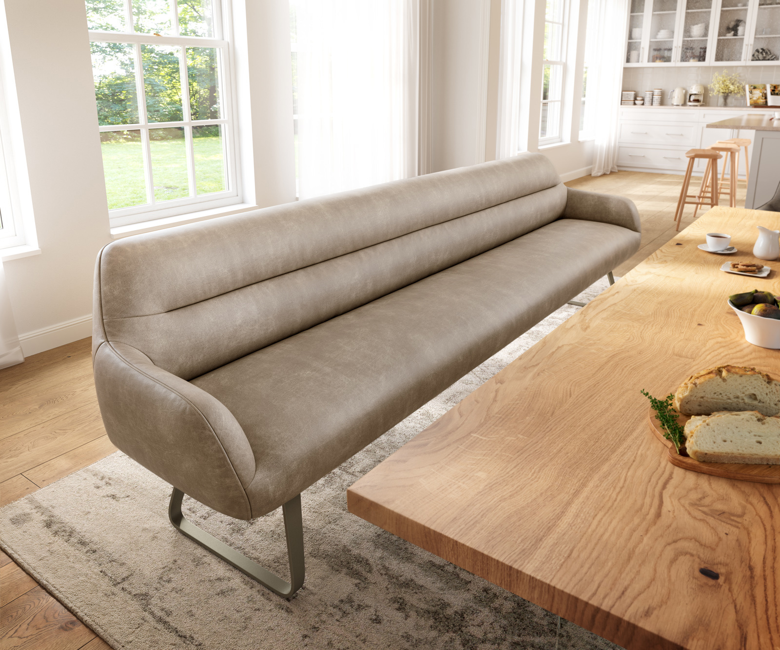 Étkezőpad Taya-Flex 300 cm mikroszálas bézs vintage vékony láb lapos titán színű hatás zsákrugós